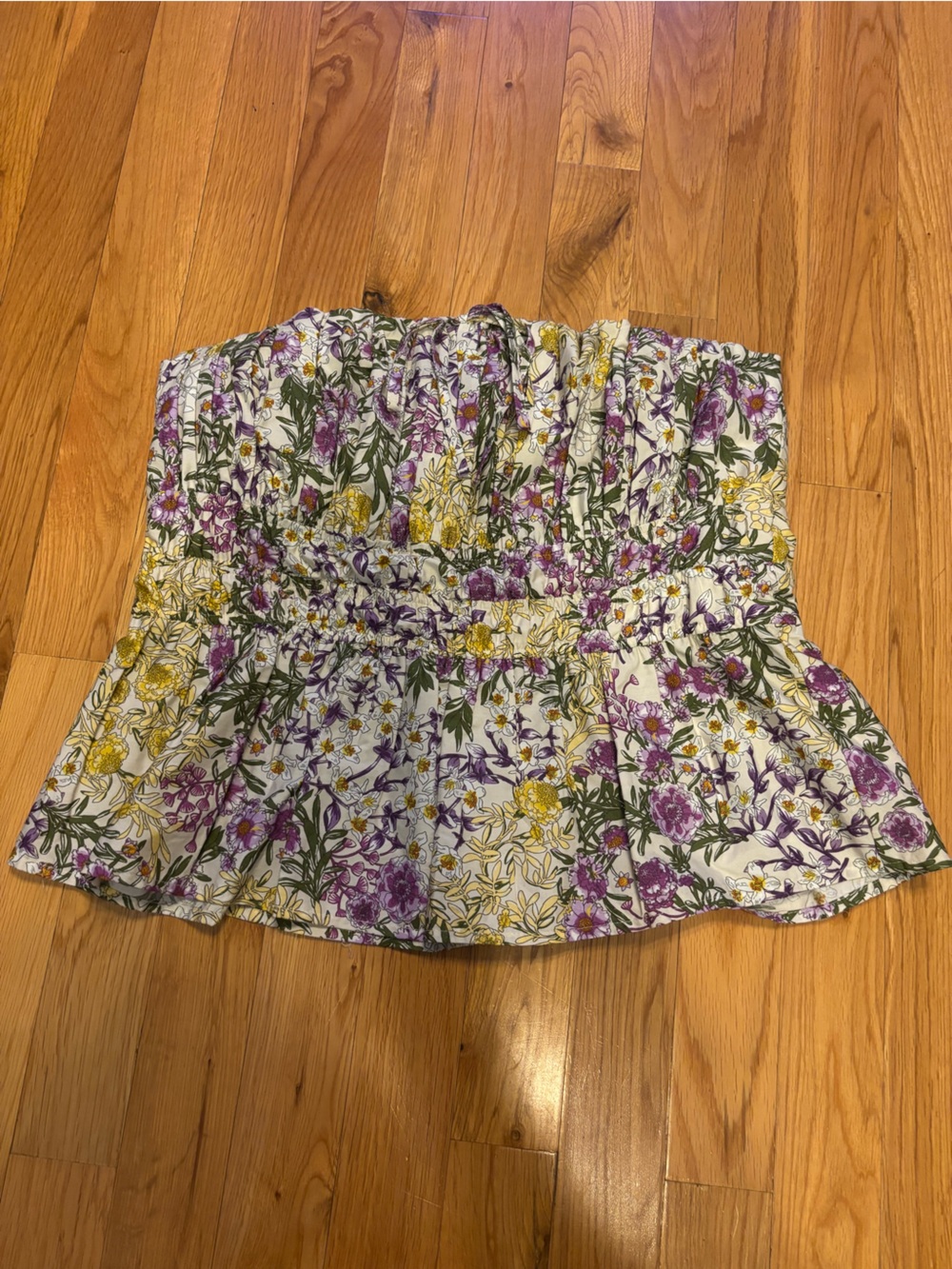 Anthropologie Floral Smocked Tube Top - Purple, Yellow & Green